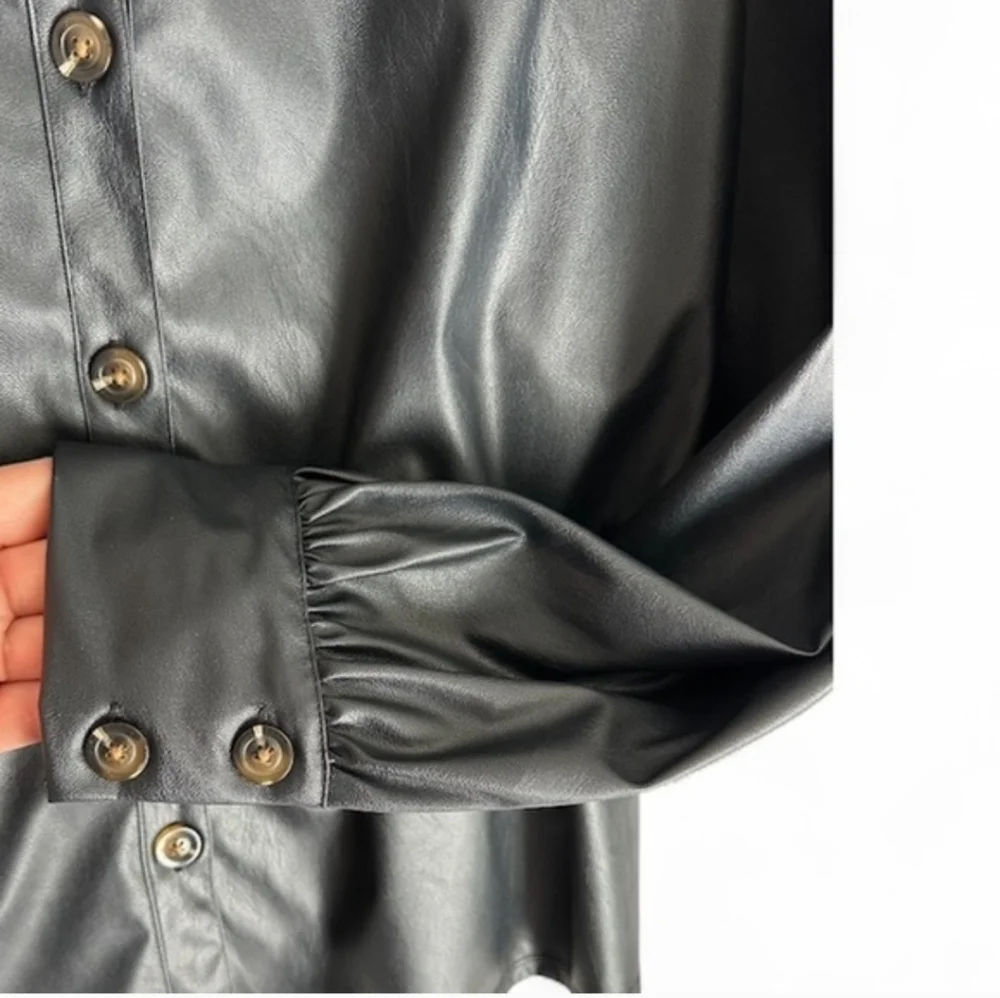 Who What Wear Faux Leather Button Front Top NWT